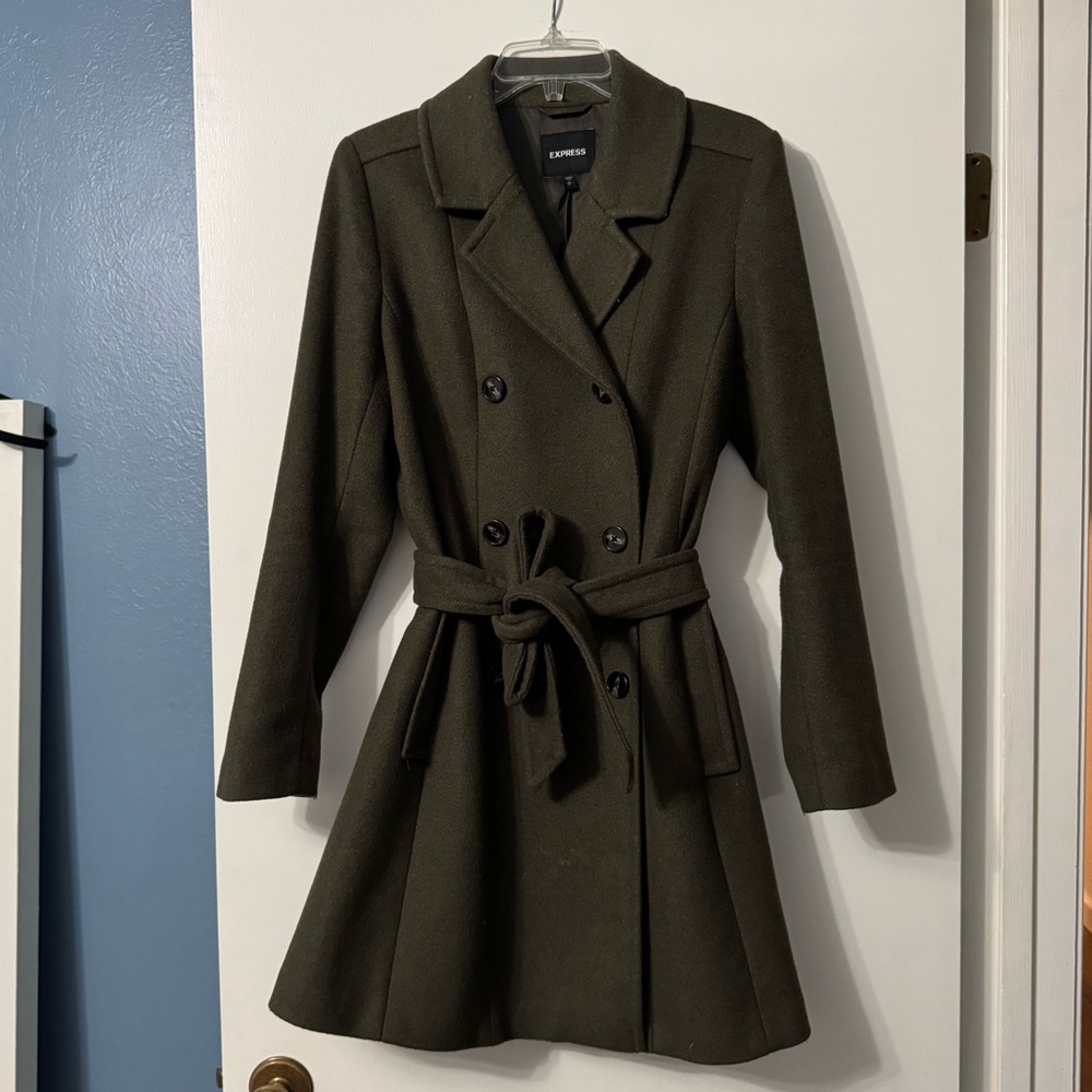Express Olive Double-Breasted Coat